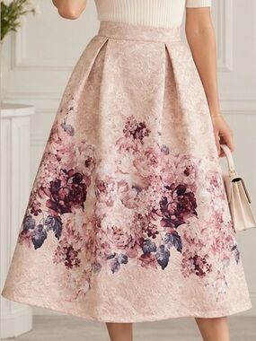 chicwish Blush Pink Floral Midi Skirt